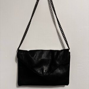 J.Crew Black Leather Chain Strap Envelope Shoulder Bag
